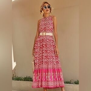 R. Vivimos Red and Pink Floral Maxi Dress - size small